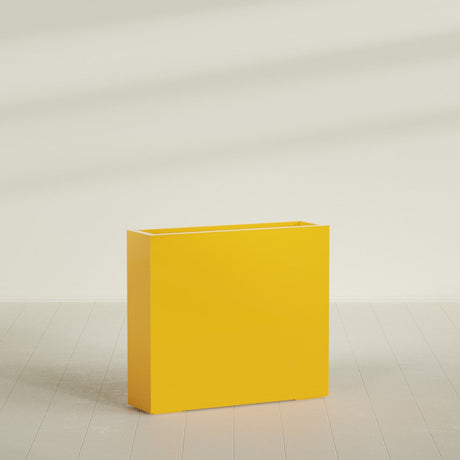 Amesbury Narrow Rectangular Planter in Gloss Saffron, 36"L × 10"D × 32"H, shown empty