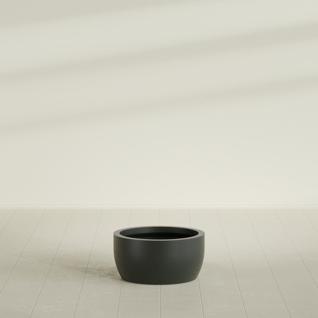Casablanca Bowl Planter in Matte Charcoal, 24"D × 12"H, shown empty