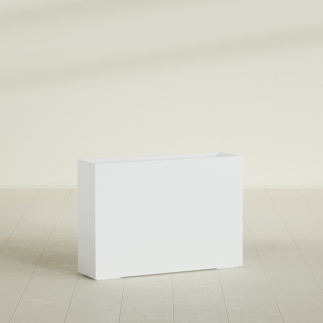 Perth Rectangular Planter in Matte Bright White, 60"L × 16"D × 42"H, shown empty