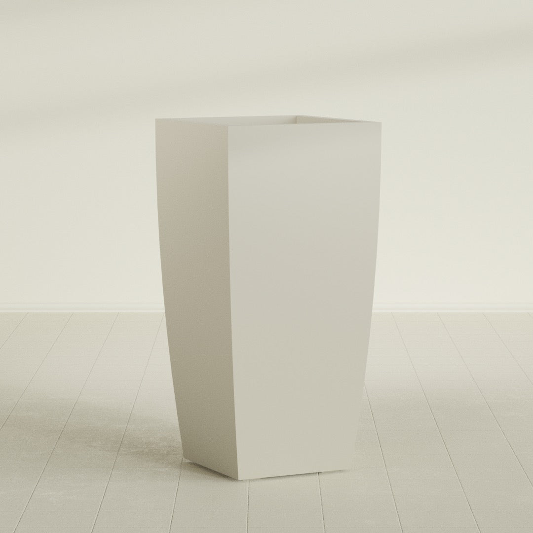 Toulan Tapered Square Planter in Satin Beige, 23"W × 48"H, shown empty