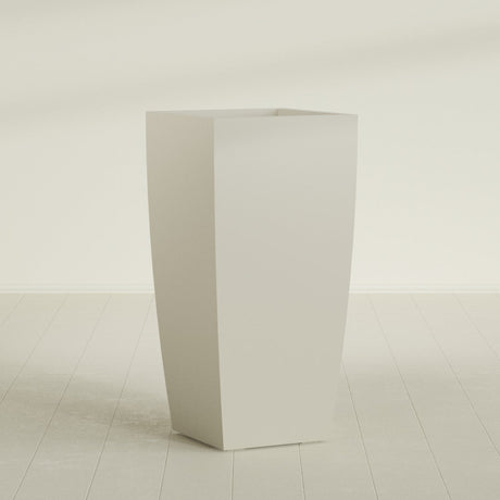 Toulan Tapered Square Planter in Satin Beige, 23"W × 48"H, shown empty