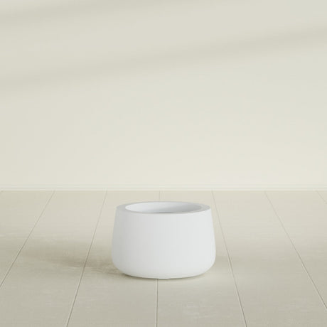 Short Hayden Bowl Planter in Gloss Bright White, 12"D × 7"H, shown empty