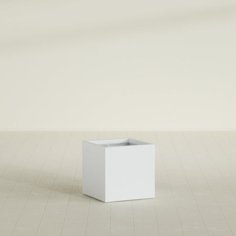 Montroy Cube Planter in Gloss Bright White, 24", shown empty