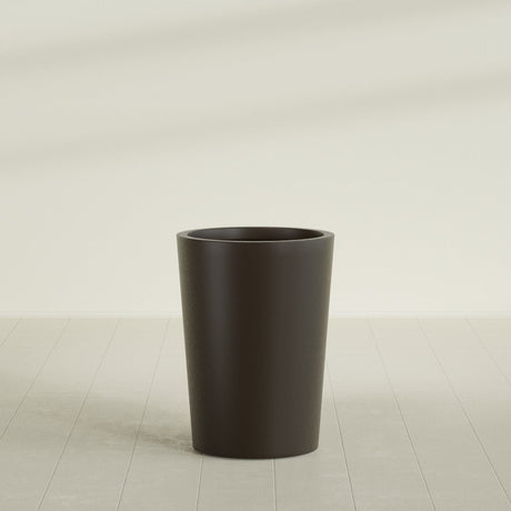 Tegel Round Tapered Planter in Matte Dark Brown, 22"D × 30"H, shown empty