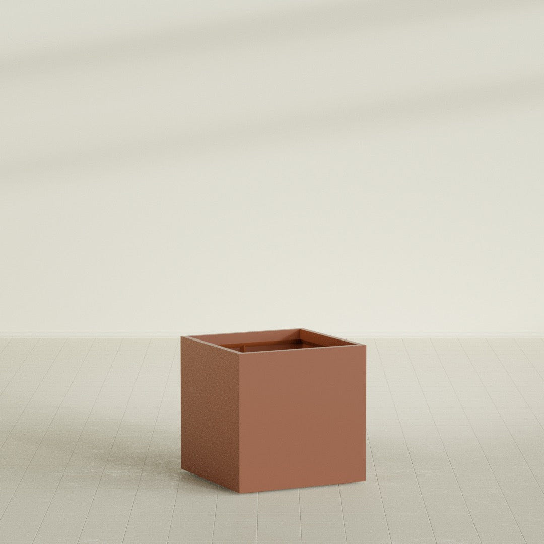 Montroy Cube Planter in Matte Terra Cotta, 32", shown empty