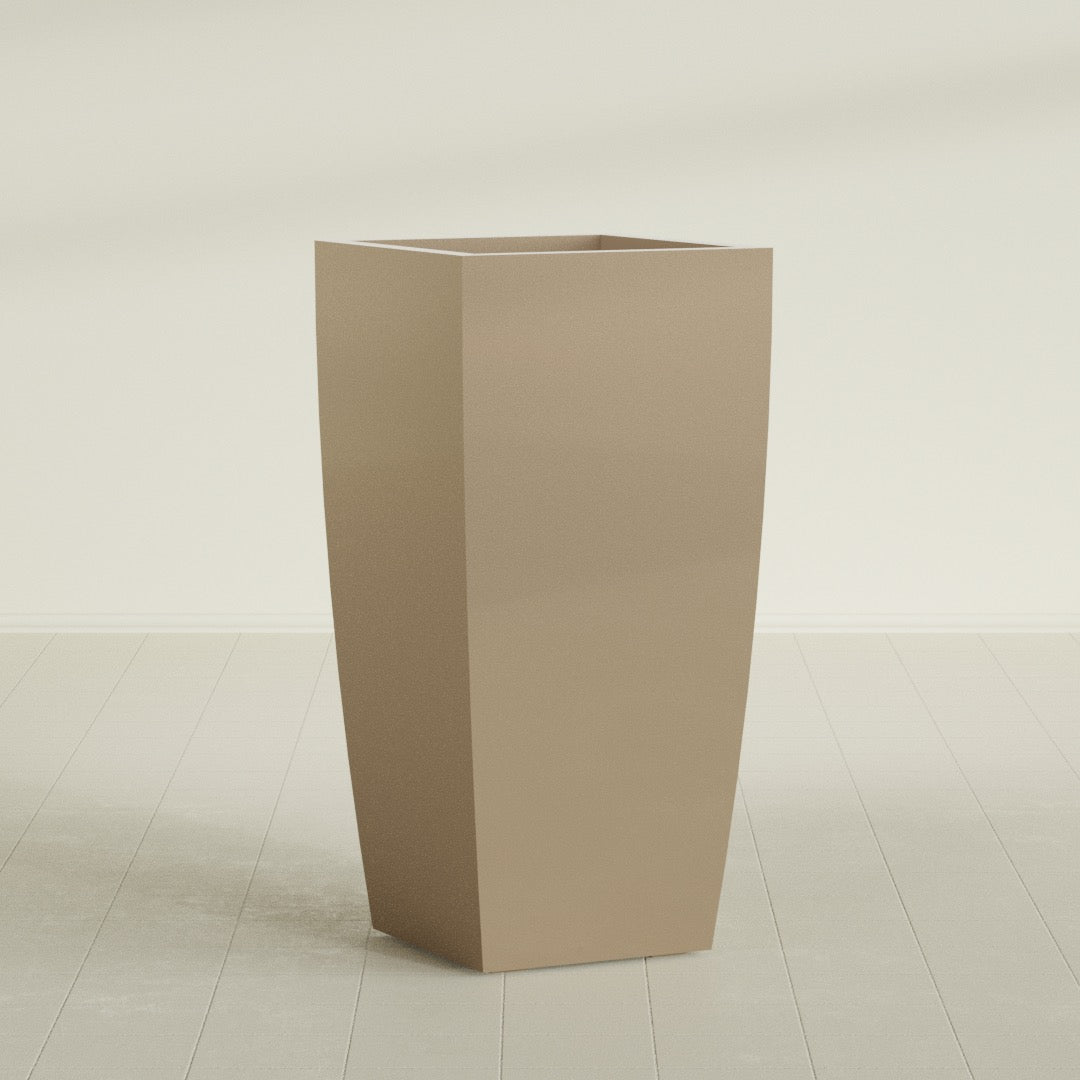 Toulan Tapered Square Planter in Gloss Metallic Gold, 23"W × 48"H, shown empty