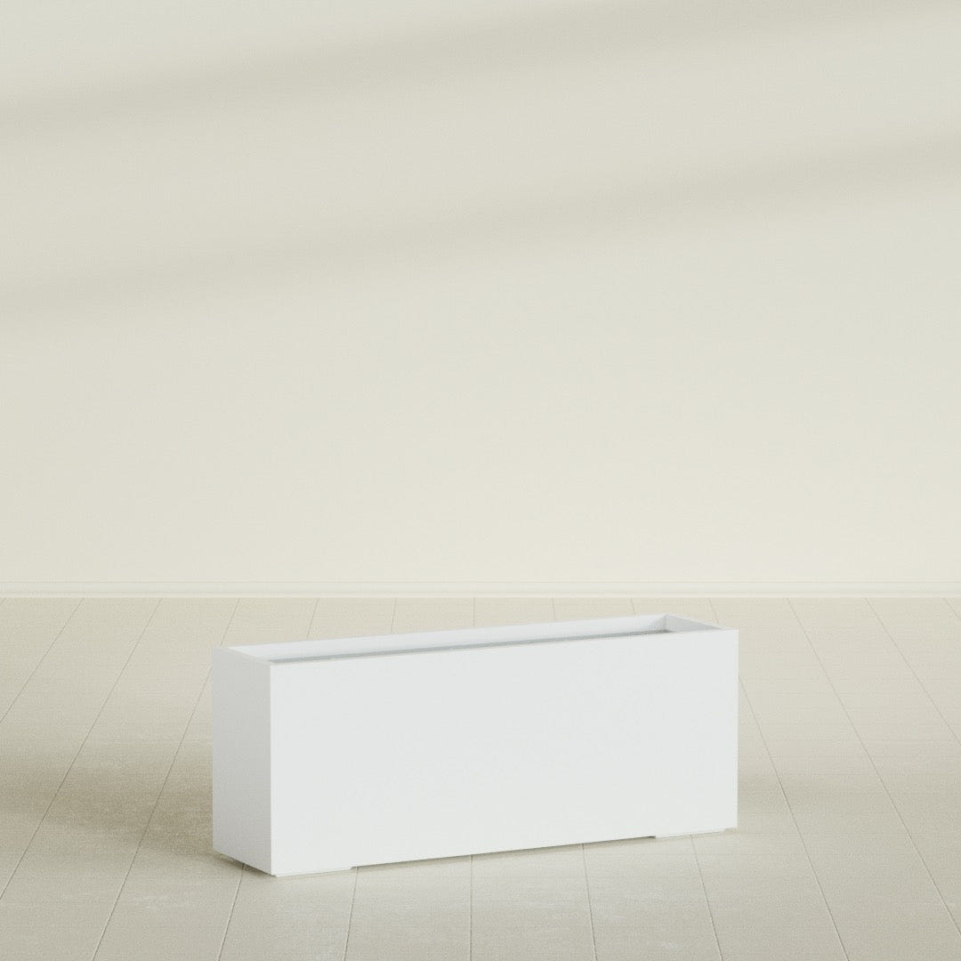 Tolga Rectangular Planter in Matte Bright White, 60"L × 16"D × 24"H, shown empty