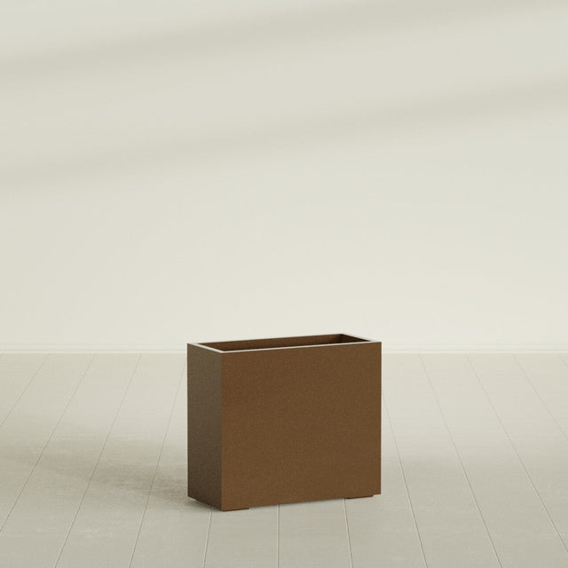 Potsdam Rectangular Planter in Metallic Bronze, 36"L × 16"D × 32"H, shown empty
