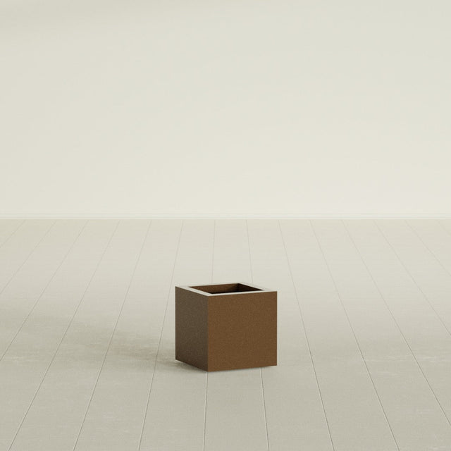 Montroy Cube Planter in Metallic Bronze, 12", shown empty