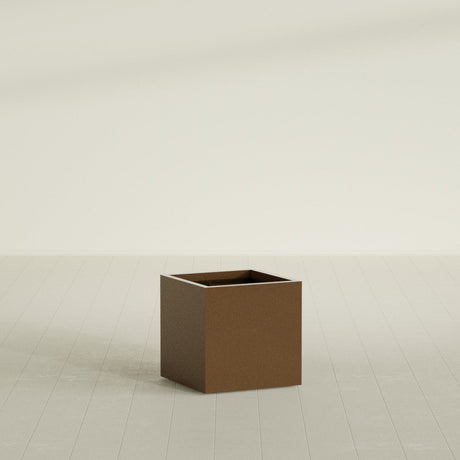 Montroy Cube Planter in Metallic Bronze, 24", shown empty