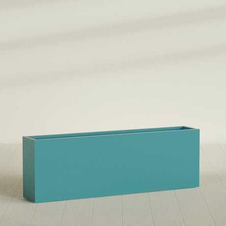 Hollywood Narrow Rectangular Planter in Satin Seafoam Green, 72"L × 12"D × 24"H, shown empty