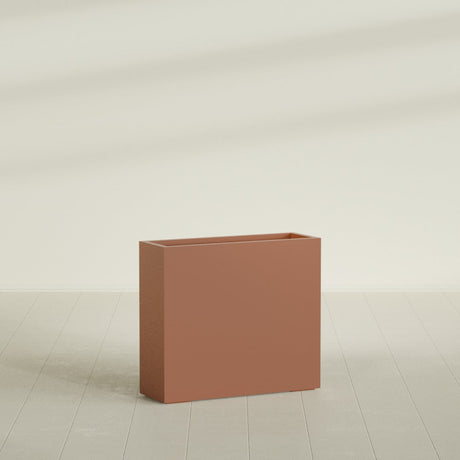 Delray Rectangular Planter in Matte Terra Cotta, 36"L × 12"D × 32"H, shown empty