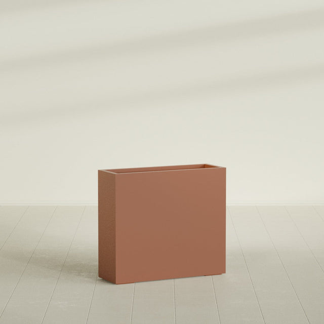Delray Rectangular Planter in Matte Terra Cotta, 36"L × 12"D × 32"H, shown empty