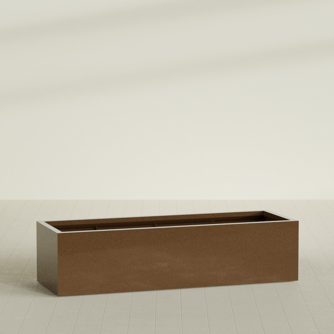 Torino Wide Rectangular Planter in Metallic Bronze, 72"L × 24"D × 18"H, shown empty