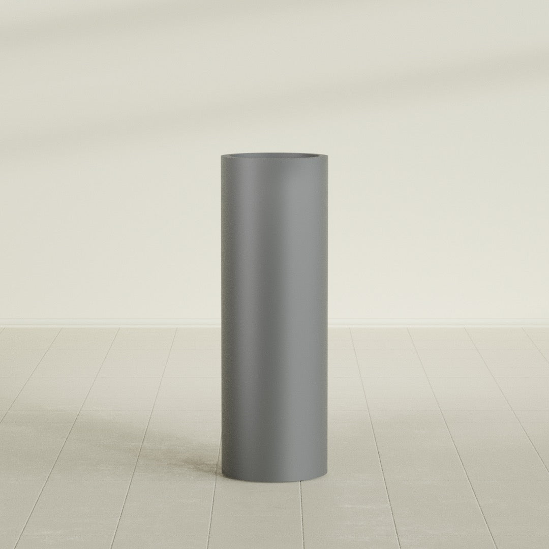 Corry Cylinder Planter in Matte Gunmetal, 12"D × 36"H, shown empty