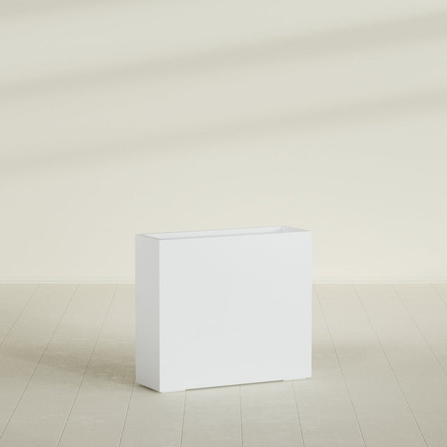 Delray Rectangular Planter in Gloss Bright White, 36"L × 12"D × 32"H, shown empty