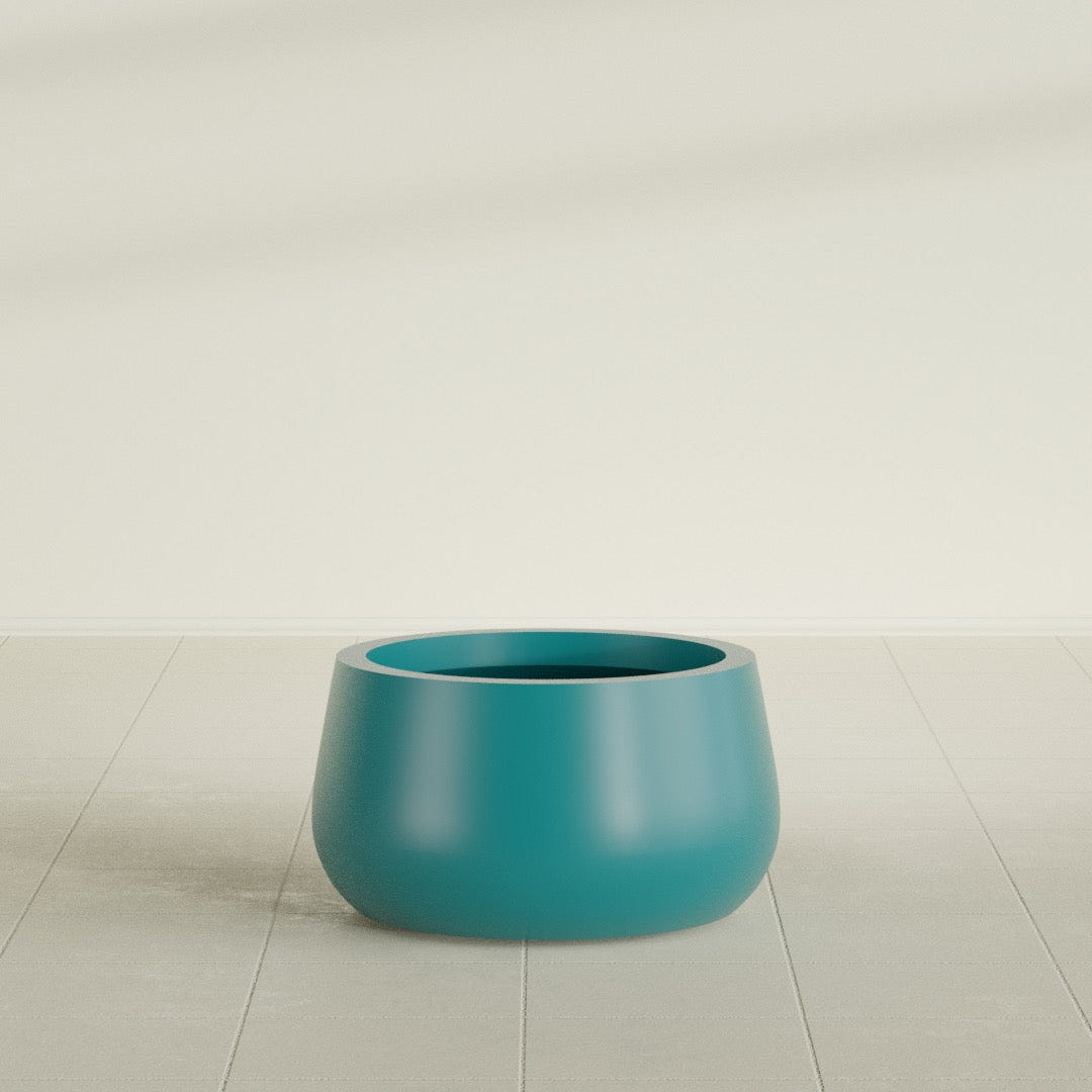 Short Hayden Bowl Planter in Satin Seafoam Green, 16"D × 8"H, shown empty