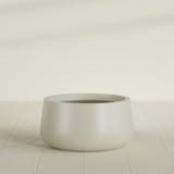 Short Hayden Bowl Planter in Satin Beige, 20"D × 10"H, shown empty