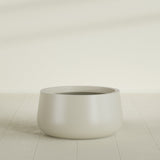 Short Hayden Bowl Planter in Satin Beige, 20"D × 10"H, shown empty