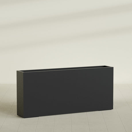 Delray Rectangular Planter in Matte Black, 72"L × 12"D × 32"H, shown empty
