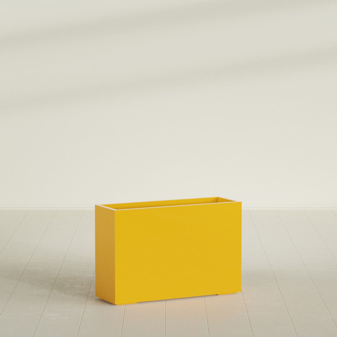 Potsdam Rectangular Planter in Gloss Saffron, 48"L × 16"D × 32"H, shown empty