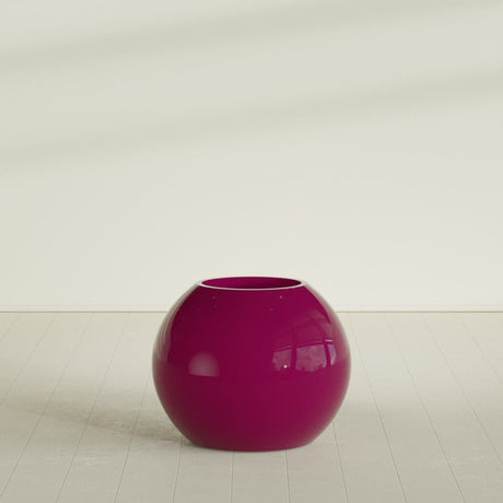 Globe Planter in Gloss Eggplant, 30"D × 24"H, shown empty