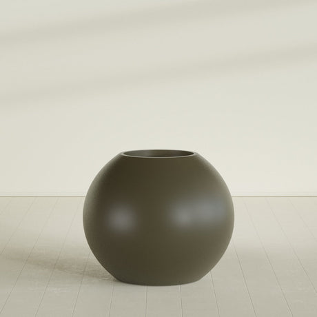 Globe Planter in Matte Bronze, 36"D × 30"H, shown empty