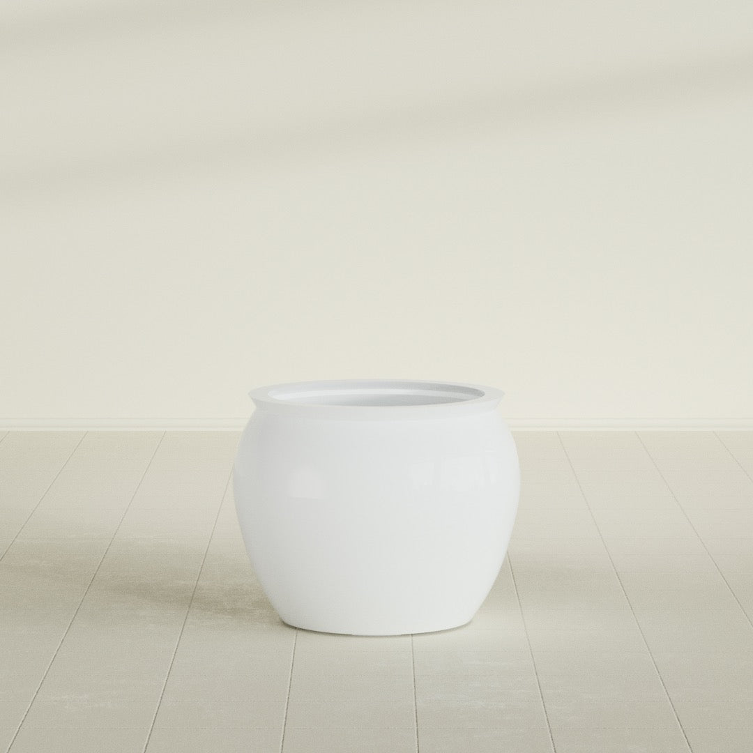 Shanghai Fishbowl Planter in Matte Bright White, 22", shown empty