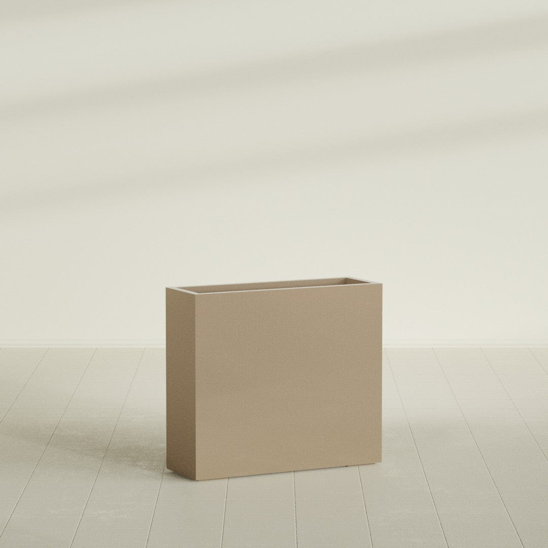 Delray Rectangular Planter in Gloss Metallic Gold, 36"L × 12"D × 32"H, shown empty