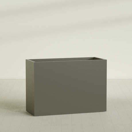 Darwin Rectangular Planter in Matte Bronze, 60"L × 24"D × 42"H, shown empty