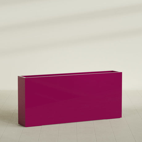Delray Rectangular Planter in Gloss Eggplant, 72"L × 12"D × 32"H, shown empty