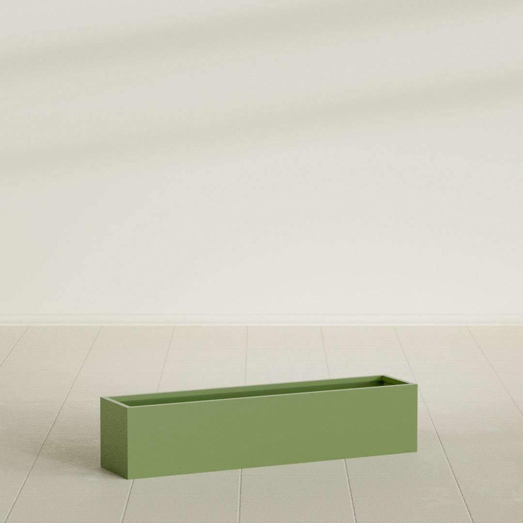 Monaco Rectangle Planter in Satin Green, 32"L, shown empty