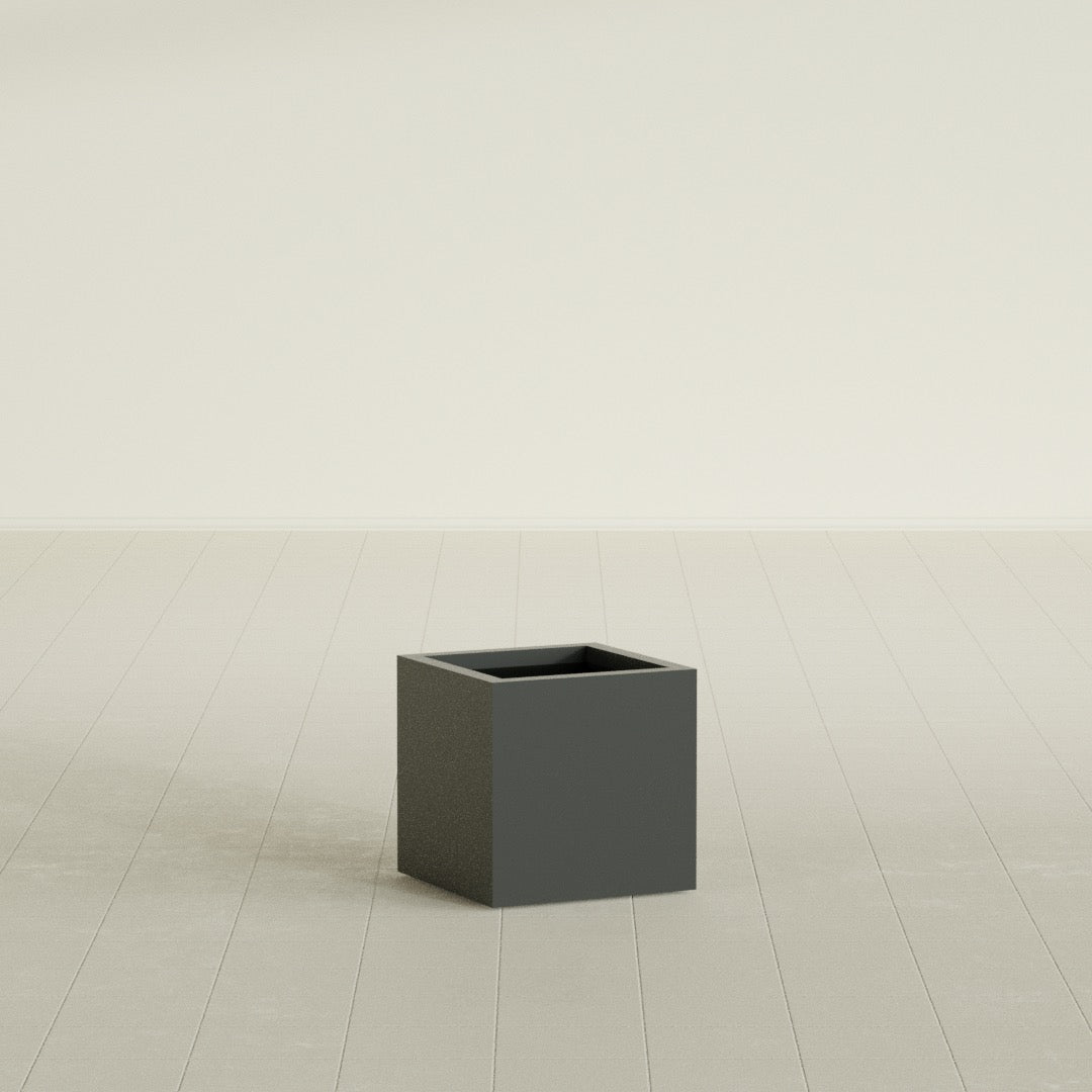 Montroy Cube Planter in Matte Charcoal, 16", shown empty