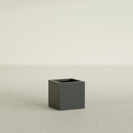 Montroy Cube Planter in Matte Charcoal, 16", shown empty