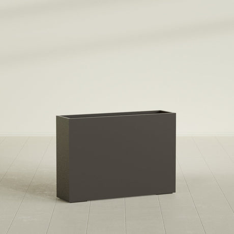 Perth Rectangular Planter in Matte Dark Brown, 60"L × 16"D × 42"H, shown empty