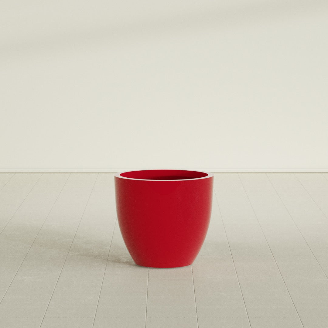 Wannsee Round Planter in Gloss Red, 27"D × 24"H, shown empty