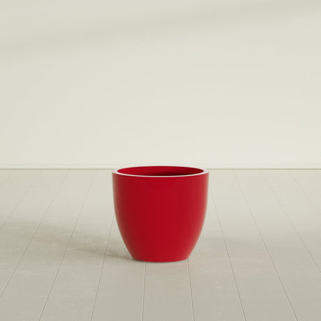 Wannsee Round Planter in Gloss Red, 27"D × 24"H, shown empty