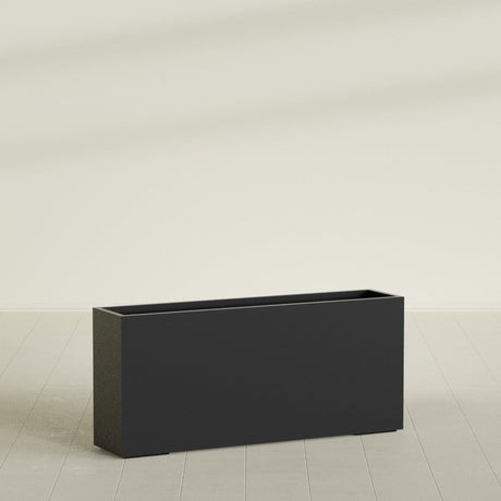 Potsdam Rectangular Planter in Matte Black, 72"L × 16"D × 32"H, shown empty