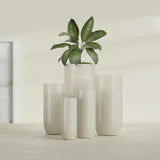 Saint Tropez Bullet Round Planter in Satin Beige, 28"D × 60"H, shown empty