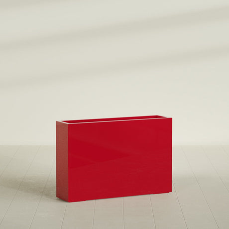 Delray Rectangular Planter in Gloss Red, 48"L × 12"D × 32"H, shown empty