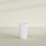 Lisbon tall round tapered fiberglass planter in Gloss Bright White, 14 in diameter, 25 in high, shown empty