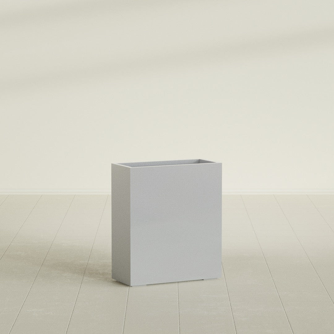 Perth Rectangular Planter in Metallic Silver, 36"L × 16"D × 42"H, shown empty
