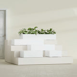 Antwerp Rectangular fiberglass planter in Gloss Bright White, size range, in a sunlit interior
