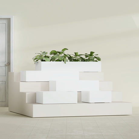 Antwerp Rectangular fiberglass planter in Gloss Bright White, size range, in a sunlit interior