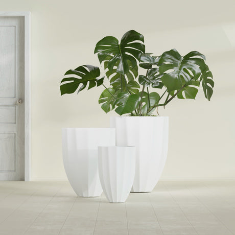 Alicante Fluted Planter in Matte Bright White, 15"D × 21"H, shown empty