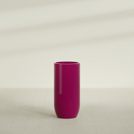Saint Tropez Bullet Round Planter in Gloss Eggplant, 24"D × 50"H, shown empty
