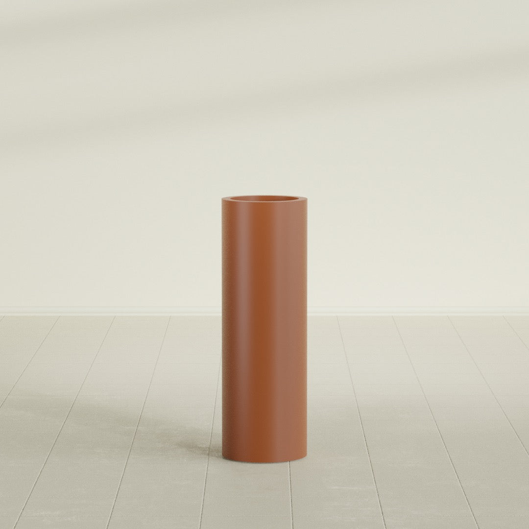 Corry Cylinder Planter in Matte Terra Cotta, 10"D × 30"H, shown empty