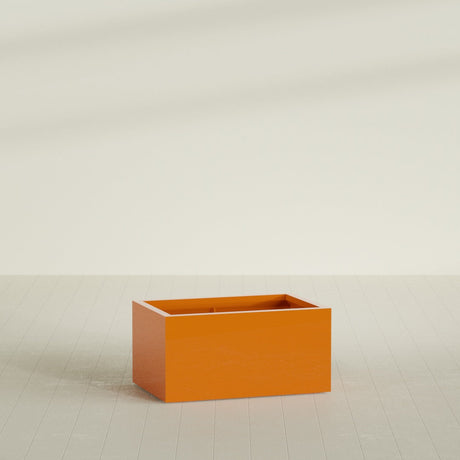 Torino Wide Rectangular Planter in Gloss Tangerine, 36"L × 24"D × 18"H, shown empty