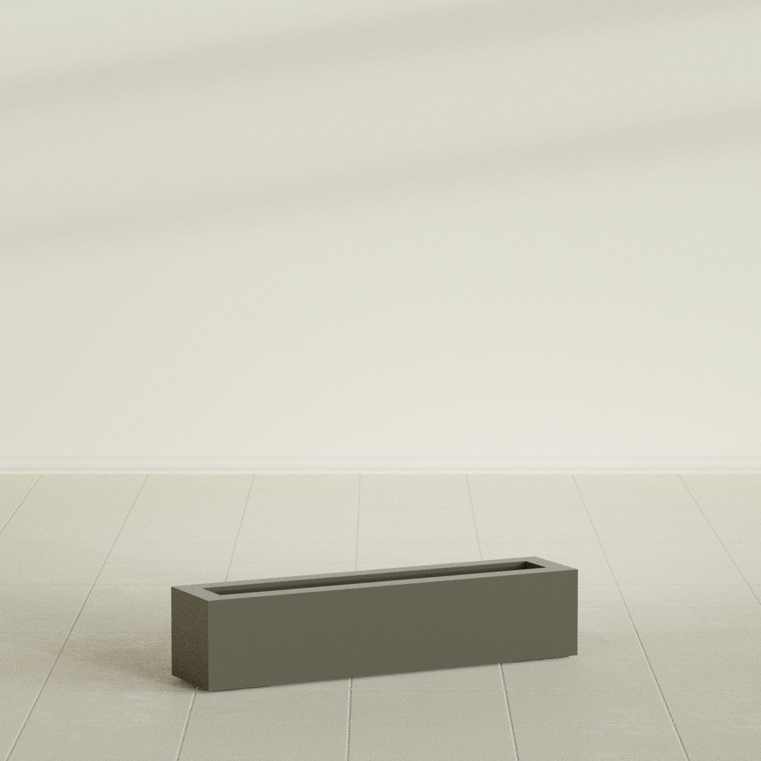 Salon Box Planter in Matte Bronze, 36" Long, shown empty