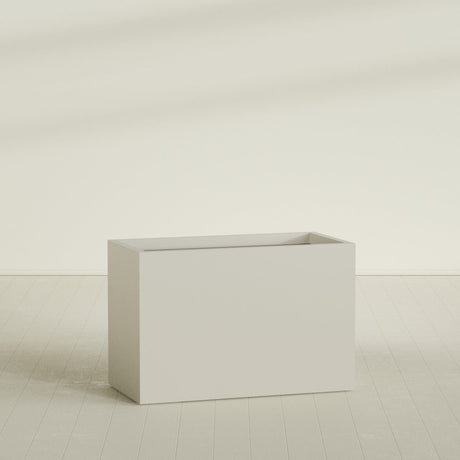 Brisbane Rectangular Planter in Satin Beige, 48"L × 24"D × 32"H, shown empty